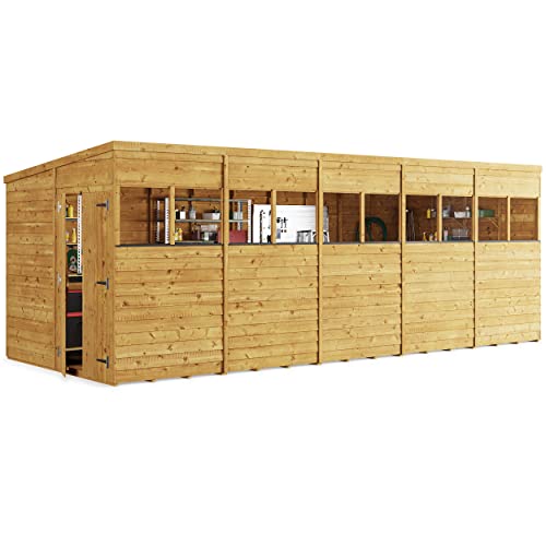 BillyOh Garden Storage Shed Adaptable Switch Garden Shed Outdoor Wooden Bike Shed Overlap Pent with Floor, Roof and Felt (Windowed, 20 x 8 ft)