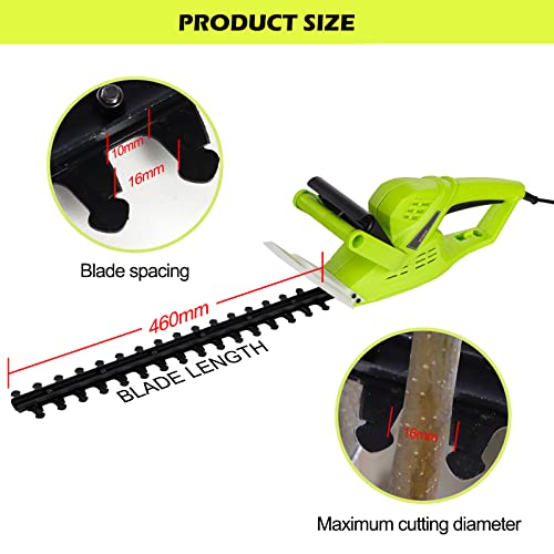 520W Electric Hedge Trimmer, Hedge Trimmer and Cutter Ultra Lightweight 2.4kg, 460mm Blade Length, 16mm Tooth Spacing, 6m Power Cable, Dual Steel Blade with Blade Cover and Ergonomic Handle