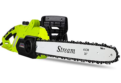 2400W Electric Chainsaw, Powerful Electric Chain Saw with 45CM Guide Bar 13m/s Cutting Speed, Automatic Oiling, Lightweight Design, Tool-Free Chain Tensioning, 12M Cable