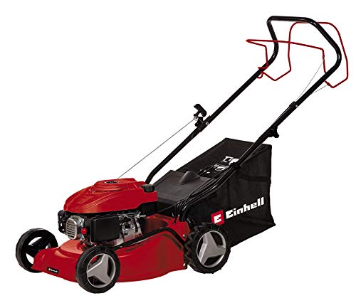 Einhell 3404821 Petrol Lawn Mower (1.2 kW, 1 Cylinder 4-Stroke Engine (OHV), 7-Level Central Cutting Height Adjustment 25 - 60 mm, Disengageable Rear-Wheel Drive), 100.0 cm*123.0 cm*51.0 cm