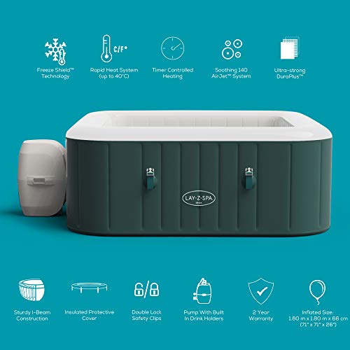 Lay-Z-Spa Ibiza Hot Tub 140, AirJet Massage System Inflatable Spa with Freeze Shield and Rapid Heating, 4-6 Person