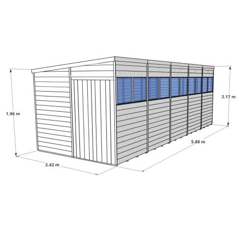 BillyOh Garden Storage Shed Adaptable Switch Garden Shed Outdoor Wooden Bike Shed Overlap Pent with Floor, Roof and Felt (Windowed, 20 x 8 ft)