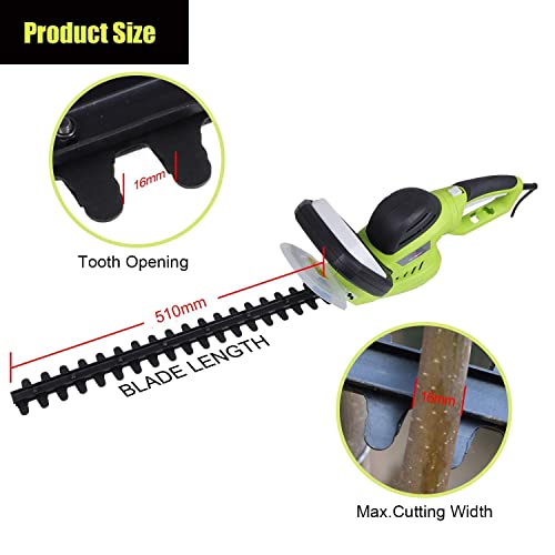 Stream Hedge Trimmer, 600W Electric Hedge Trimmer and Cutter, 51cm Blade Length, 16mm Tooth Opening, Double Action Blade, Blade Cover, Ergonomic 180-degree Rotating Handle, Lightweight and 10m Cable