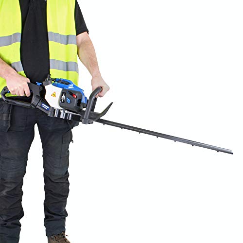 Hyundai Petrol Hedge Trimmer. Lightweight 5.5kg 2 Stroke Hand Held Cordless Garden Bush Cutter with 24" (605mm) Cutting Blade. 180 Degree Hand Held Anti-Vibration Grip with Full 3 Year Warranty