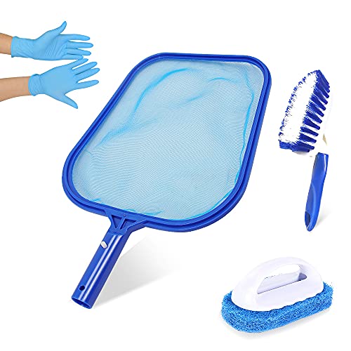 Kungfu Mall Hot Tub Cleaning Kit Accessories Contain Pool Net, Paddling Pool Brush and Scrubber Pad, with a Pair Gloves as a Gift, All in 1