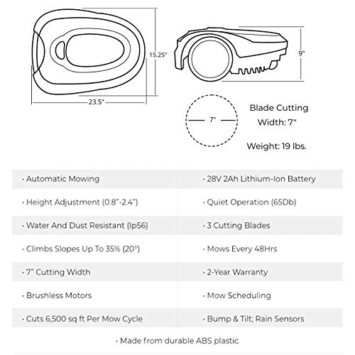 swift RM18 28V Robotic Lawnmower AutoCharging Self-Propelled 18cm Cut Width and 20-60mm Cutting Heights Robot Lawn Mower with Samsung Battery for Lawns up to 600m² include garage