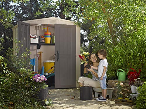 Keter Factor Outdoor Garden Storage Shed, Beige, 6 x 6 ft