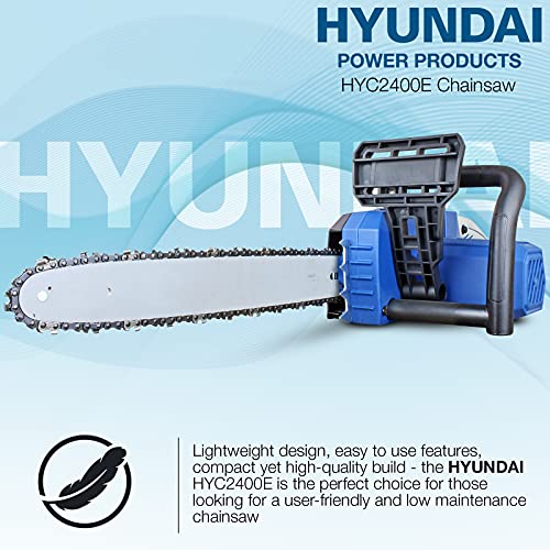 Hyundai 16" Electric Chainsaw, 2400w, 12m Power Cable Chain Saw with 3 Years Warranty, Blue