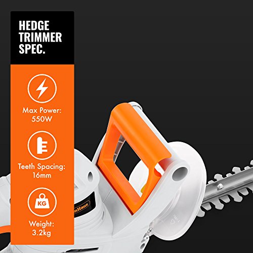 VonHaus 550W Electric Hedge Trimmer/Cutter with 60cm Blade + Blade Cover & 10m Cable