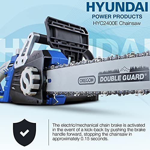 Hyundai 16" Electric Chainsaw, 2400w, 12m Power Cable Chain Saw with 3 Years Warranty, Blue