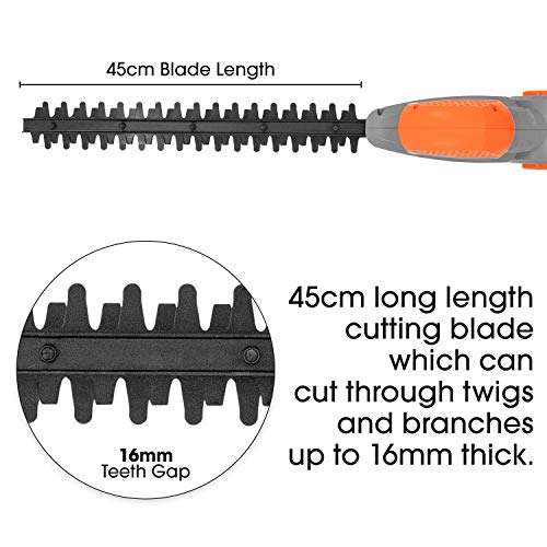 Terratek 2.75m 550W Electric Long Reach Corded Pole Hedge Trimmer Telescopic Extendable Pole 450mm Cutting Length 10m Cable, 4 Positions for Tall Hedges, Hedge Cutter Includes Shoulder Strap