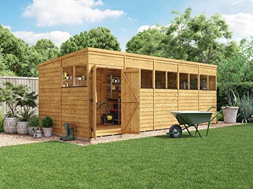 BillyOh Garden Storage Shed Adaptable Switch Garden Shed Outdoor Wooden Bike Shed Overlap Pent with Floor, Roof and Felt (Windowed, 20 x 8 ft)