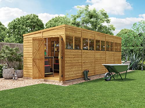 BillyOh Garden Storage Shed Adaptable Switch Garden Shed Outdoor Wooden Bike Shed Overlap Pent with Floor, Roof and Felt (Windowed, 20 x 8 ft)