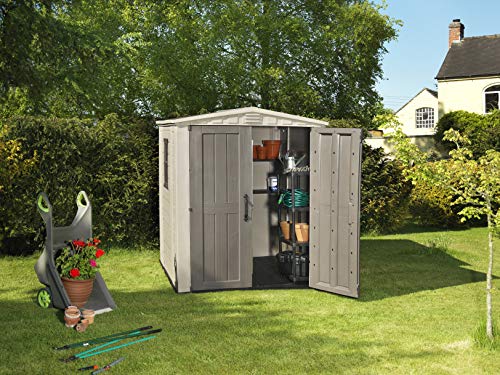 Keter Factor Outdoor Garden Storage Shed, Beige, 6 x 6 ft