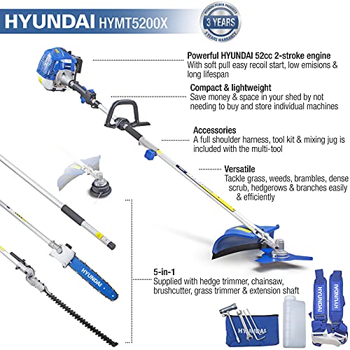 Hyundai 52cc Long Reach 5-in-1 Petrol Garden Multi Tool with 3 Year Warranty