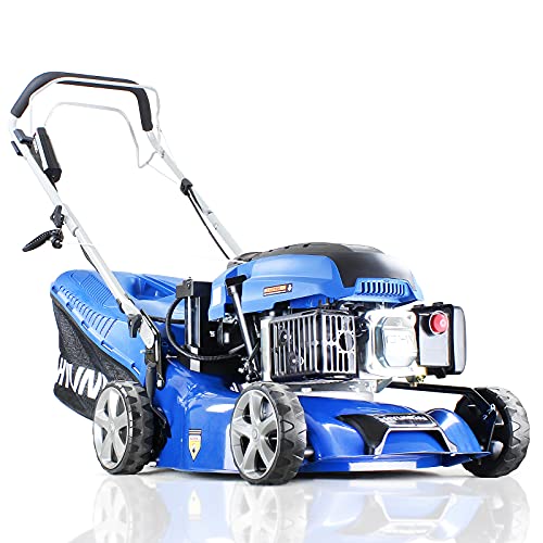 Hyundai Self Propelled Electric 17" 43 cm 430mm Petrol Lawn Mower Plus 600ml Free Engine Oil, 3 Year Warranty, Blue