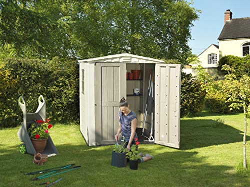 Keter Factor Outdoor Garden Storage Shed, Beige, 6 x 6 ft