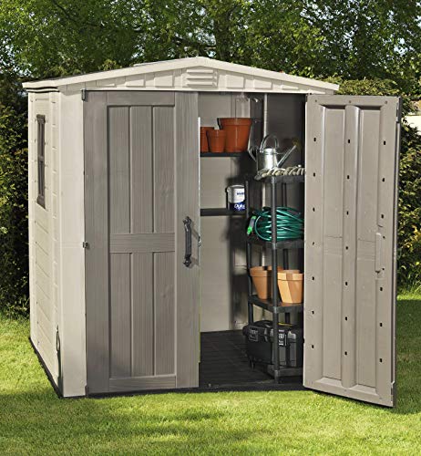 Keter Factor Outdoor Garden Storage Shed, Beige, 6 x 6 ft