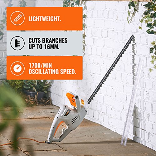 VonHaus 550W Electric Hedge Trimmer/Cutter with 60cm Blade + Blade Cover & 10m Cable