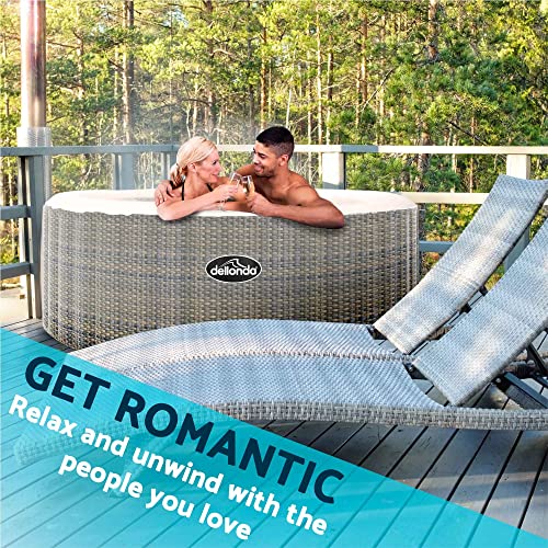 Dellonda 2-4 Person Inflatable Hot Tub Spa with Smart Pump - Rattan Effect - DL90