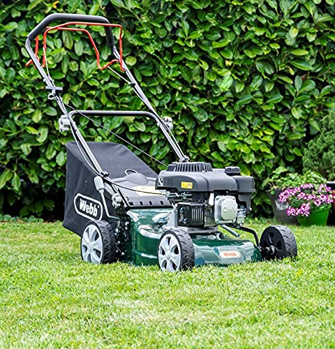 Webb Classic WER410SP Self Propelled 4 Wheel Petrol Rotary Lawnmower, 7 Cutting Heights, 41cm Cutting Width and 45L Collection Bag - 2 Year Guarantee